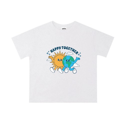 [나노핏키즈] 지구캐릭터 HAPPY TOGETHER 화이트메란지 반팔 티셔츠