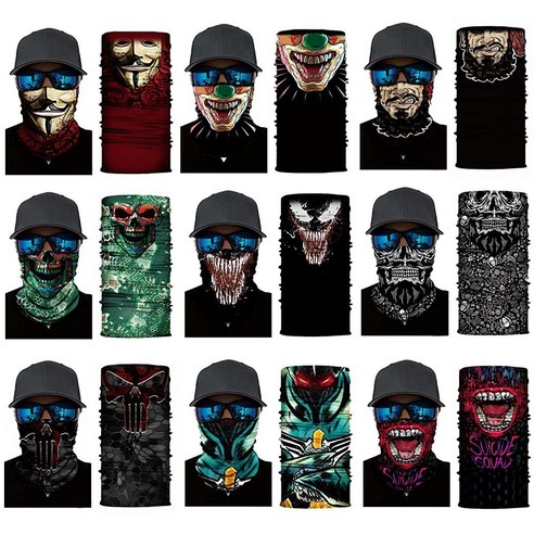 Zupro 반다나 헤드밴드 자외선 차단 페이스 마스크 방한모 넥 게이터 매직 스카프 헤드웨, 9pcs-skull,grimace-2
