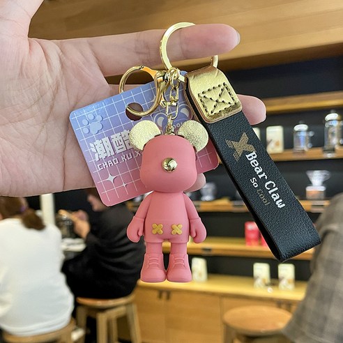 KORELAN캐릭터 가방 액세서리 액세서리 귀여운 곰돌이 카우보이 열쇠 걸쇠 자동차 열쇠 단추 아이디어 작은 선물 증정, 핑크/핑크