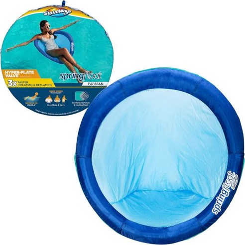 Swimways Spring Float Papas Pool Lounger 수영장용 15세 이상 빠른 인플레이션으로 성인용 파란색, Papasan Blue