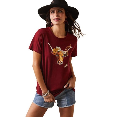 Ariat Female REAL Daisy Steer Tee Pomegranate Large