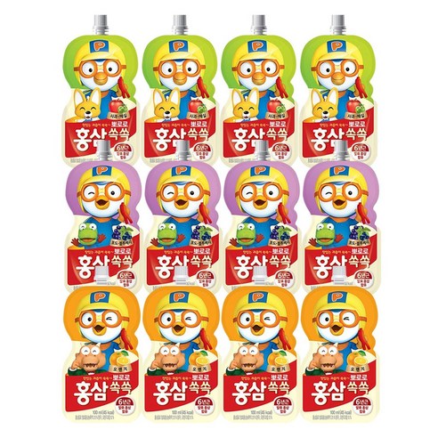 뽀로로 홍삼쏙쏙 어린이음료 100ml 사과매실+포도블루베리+오렌지, 4개+4개+4개