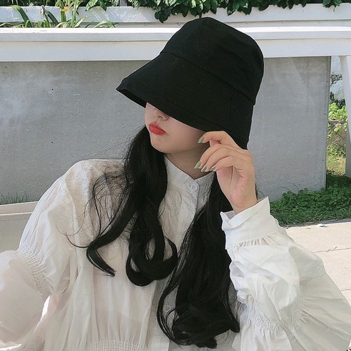 DFMEI 벙거지녀 여름 캡틴트 자외선차단모자녀조 민낯선모자, DFMEI 블랙 버킷햇(와이어리스)