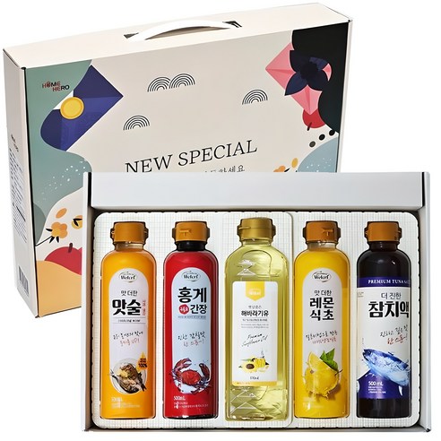 [홈히어로] 스페셜5종 명절 선물세트 홍게간장 참치액 레몬식초 맛술해바라기유, 1세트, 2.41kg