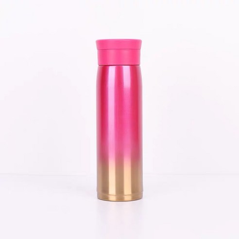 그라디언트 스테인리스 보온병 컵 물 컵 휴대용 짚 주전자, 그라디언트 핑크, 500ml