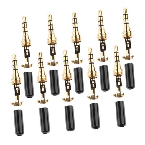 교체 10 팩 남성 솔더 타입 DIY 플러그 4 극 1/8 "3.5mm 케이블 커넥터 수리 헤드폰 헤드셋 마이크 케이블 수리 *, 골드 및 블랙, 3.5mm, 금속
