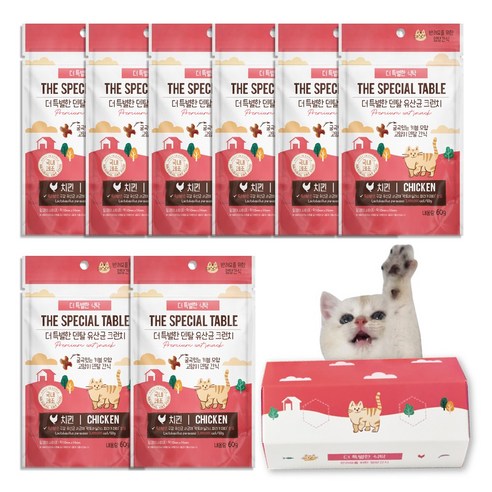 [더 특별한 식탁] 고양이 덴탈 유산균 크런치 이빨 구강 간식, 치킨, 60g, 8개