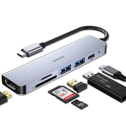 짐승 6in1 USB C타입 허브 HDMI 4K 멀티포트 노트북 CUH606, 1개