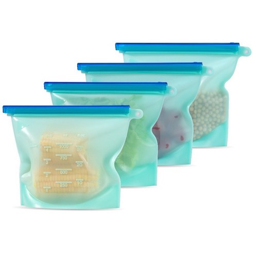 실리콘지퍼백 재사용가능 스탠딩 슬라이드백 냉장고정리 용기 500ml, 블루, 5세트