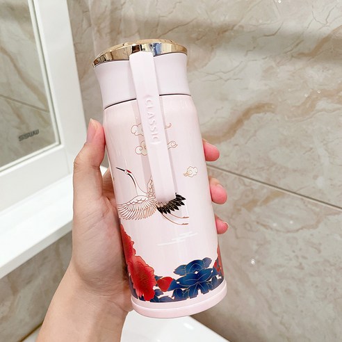 GU 중국 스타일 궁전 스타일 높은 생긴 여성의 보온병 학생 휴대용 간단한 크리 에이 티브 국립 패션 스테인레스 스틸 컵 티 컵, 색깔9, 하나