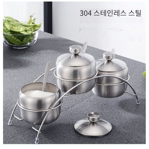 kelake 304 스테인리스강 양념통 세트, 1세트(양념통 3p + 스푼 3p + 지지대)