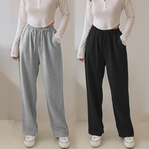 디어스킨 여성 세미 와이드 트레이닝 밴딩 팬츠 2p