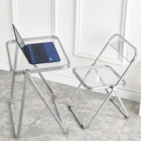 접이식 사이드 티 테이블, 미드센추리 아크릴 투명 책상 – 크림색 – 비셀리움(Modern Acrylic Folding Side Tea Table, Cream Color – [브랜드] [색상]) 아크릴사이드테이블