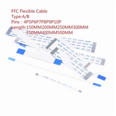 플랫 플렉시블 케이블 FFC FPC AWM 20624 80C 60V VW-1 FFC-1.0MM 4P5P6P7P8P9P10P 150mm 200mm 250mm 300mm, 6P, Reverse Direction