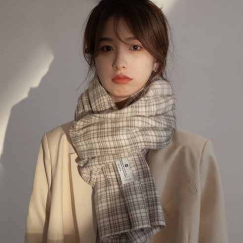 두꺼운 따뜻한 격자 무늬 스카프 여성용 니트 목도리 스카프 이중 목적 가을과 겨울