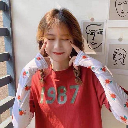 ZZJJC 프린트 캐릭터 쿨토시 선블라우스 여 아웃도어 드라이빙 아암 쿨토시, 업그레이드 아이스(화이트베이스)유자)