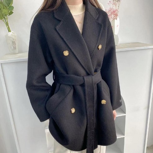 여성 알파카 코트 루즈핏 칼라 울코트 벨티드 가을 하프코트