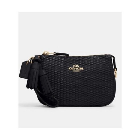 코치 COACH 놀리타 15 미드 네이비 블루 스트로 가죽 미니 스몰 지퍼 태슬 백