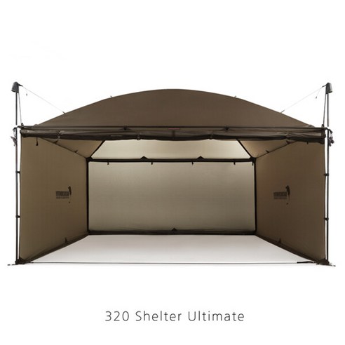 백컨트리 320 쉘터는 캠핑과 아웃도어 활동을 위한 거실형 텐트로, 주방 쉘터와 자립형 설계가 장점입니다.