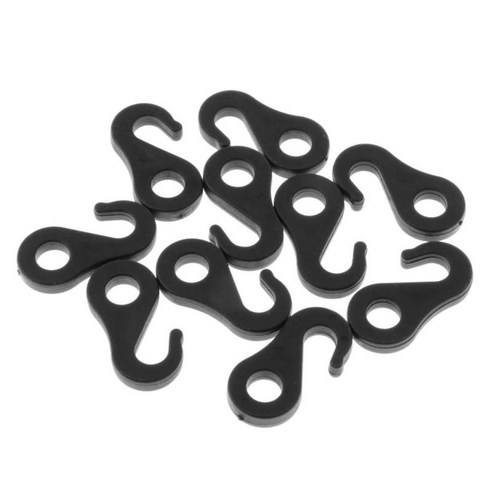 10pcs 플라스틱 캠프 천막 텐트 코드 로프 패스너 텐셔너 후크 걸이 용품, 블랙 화이트