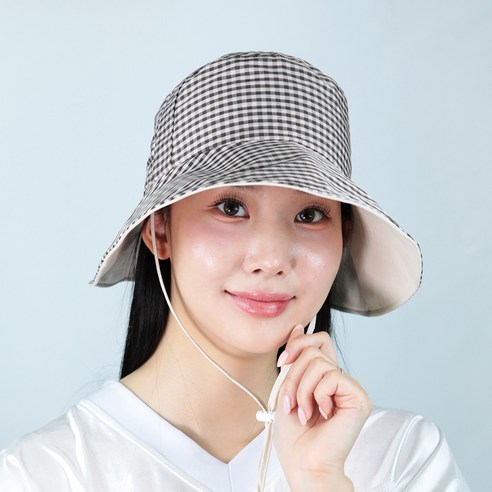 루페오 투웨이 체크벙거지 버킷햇, 베이지, 1개