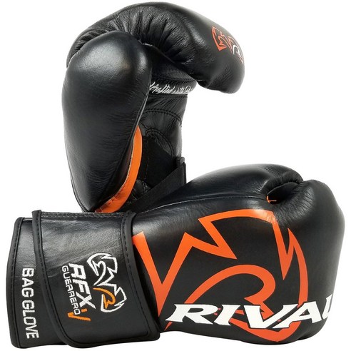 라이벌 글러브 복싱 권투 Rival Boxing RFX-Guerrero-V HDE-F Hook and Loop Hard Bag Gloves, Black/Orange, 8 oz.