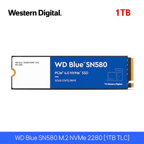 웨스턴디지털 WD Blue SN580 M.2 NVMe 2280 (250GB 500GB 1TB), 1TB