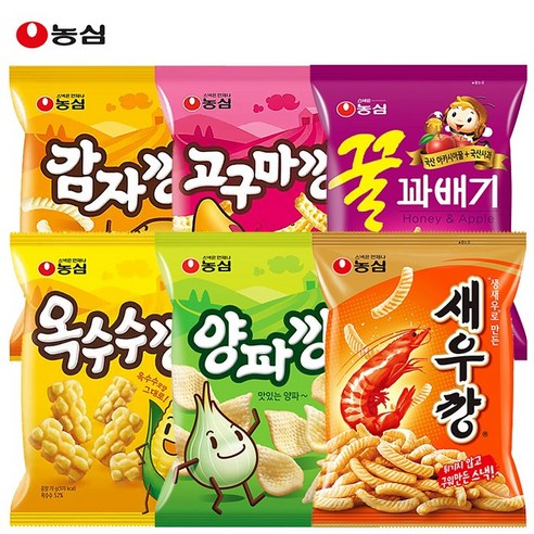 농심 과자 12봉(감자깡2+고구마깡2+양파깡2+새우깡2+옥수수깡2+꿀꽈배기2) 봉지과자모음/깡시리즈