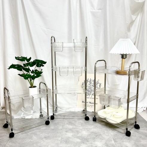 모던생활 이동식 투명 트롤리 다용도 간편조리 틈새 수납 선반