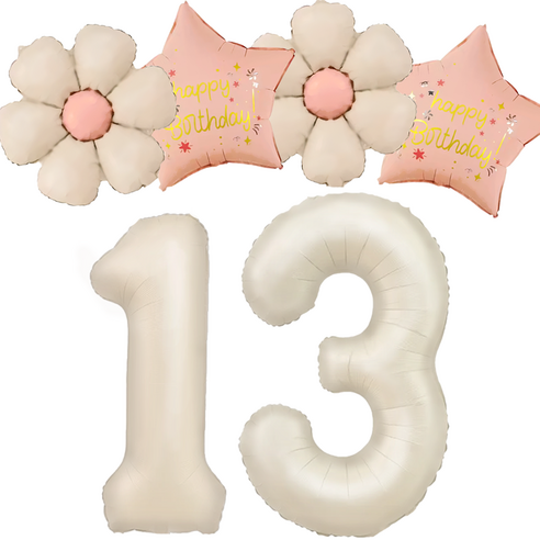 파파 파티 크림 데이지 대형 숫자 기념일 생일 풍선 세트, 1세트, 크림 13 + 데이지 2p + 별 2p