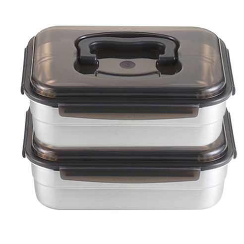 올품락 스텐 밀폐용기 직사각 핸디, 1세트, 2400ml x 2