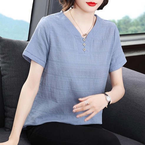 여름의 편안함과 세련됨을 모두 갖춘 스타일아유 면마 반팔 블라우스