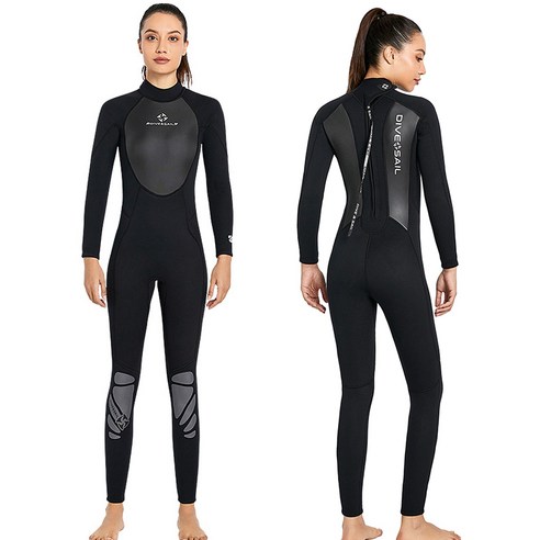 DIVE&SAIL 스노클링 스쿠버 서핑을위한 3mm 여성 네오프렌 잠수복 전신 다이빙 슈트, Black