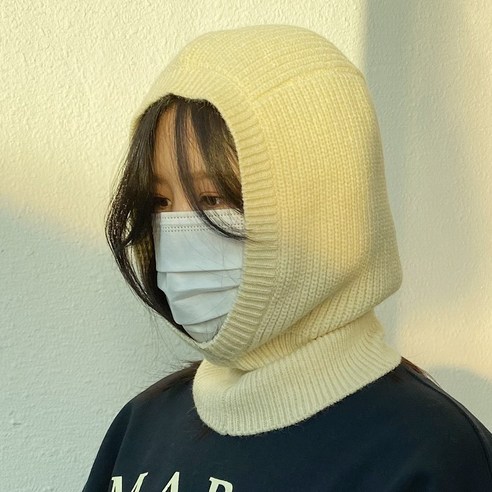 니트 바라클라바 발라클라바 넥워머 방한 후드, 크림