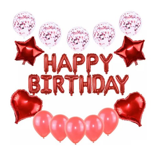 지에이엠 샤인블링 생일레터링 하트 별 컨페티 풍선 생일파티 풍선 세트, 1세트, 레드세트