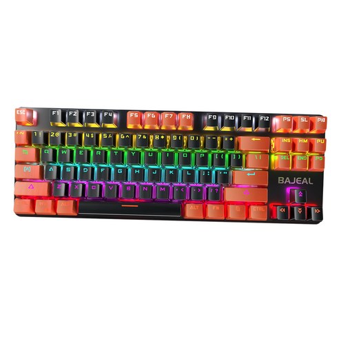 YSSHOP 게이머를위한 게이밍 미니 콤팩트 87 키 유선 기계식 키보드 LED USB, 35.3x12.6x3.5cm, ABS 플라스틱, 블랙 오렌지 1
