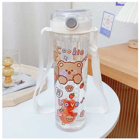대용량 이중 접이 빨대 플라스틱 컵 야외 건습 분리망 레드 주스 컵 700ML 플라스틱 물컵, 백색, 850ml