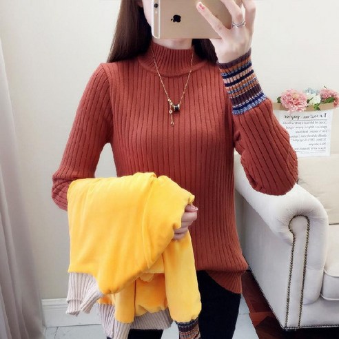 Mao원사 세미 터틀넥 스웨터 가을 겨울 새로운 한국어 스타일 닫기 피팅 양털 따뜻한 니트 셔츠
