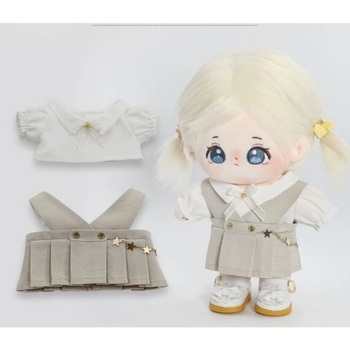 모카돌 20cm 솜인형 옷 오버롤 원피스 블라우스 2종세트, 베이지, 1개