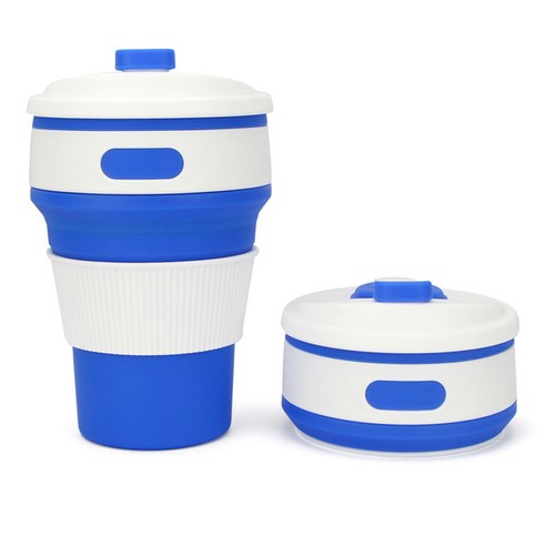 350ML 실리콘 접이식 커피 컵 휴대용 야외 여행 마시는 머그잔 접을 수 있는 물 차 컵, model 2 blue