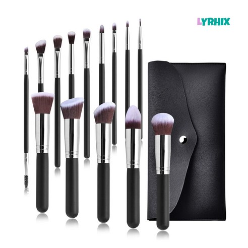 LYRHIX 고급 원목 메이크업 브러쉬 메이크업 브러쉬 세트 파운데이션브러쉬 블러셔 브러쉬 컨실러 브러쉬 아이섀도우 브러쉬 브러쉬세트 메이크업브러쉬세트, 나무 핸들 알루미늄 관 합성 솔기, 검은은, 14개