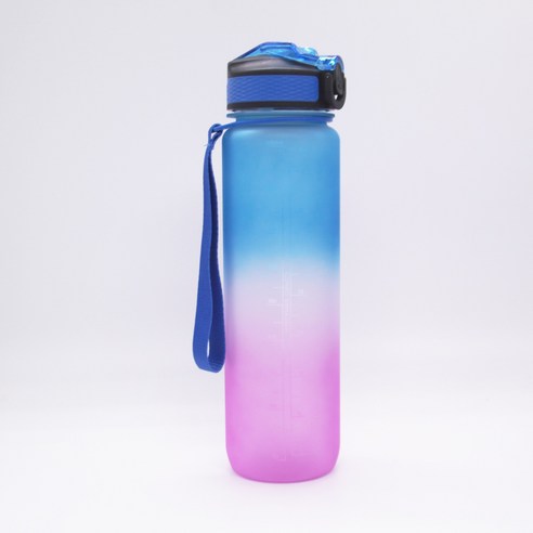 컬러 그라데이션 플라스틱 컵 1000ml 우주컵 점프 덮개 모래 빨대 벨트 시간 눈금, 그라데이션 블루 퍼플