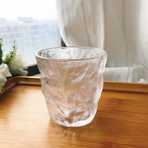 여름 빙하무늬 유리컵 비주얼 물컵 아이디어 인스턴트 주스 음료 컵 남녀 맥주컵, 미니멀 투명 싱글룩