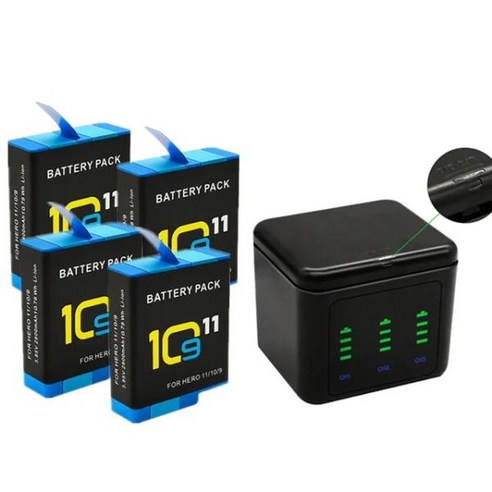 고프로 히어로 10 11 용 2800 mAh 배터리 3 방향 고속 충전기 박스 TF 카드 보관 9 악세사리, 08 4개 Charger_2차검수, 1개