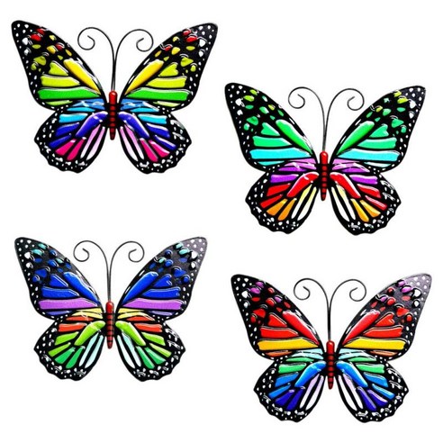 4 조각 여러 가지 빛깔의 나비 정원 벽 장식 홈 울타리, 다색, 금속