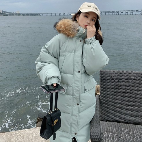 리얼 샷 새로운 겨울 자켓 여성 한국 따뜻한 큰 모피 칼라 느슨한 중간 길이 면화 패딩 옷