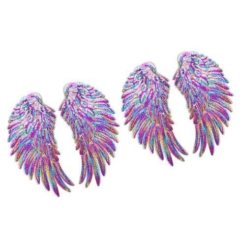4 팩 다채로운 장식 조각 패치 DIY 천사 날개 의류 봉제 Applique 스티커, 다색, 스팽글