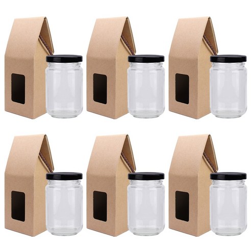 가인글로벌 일자젓갈200 유리병 / 러그캡 (블랙) / 포장박스 과일청병 식품병, 6개, 170ml