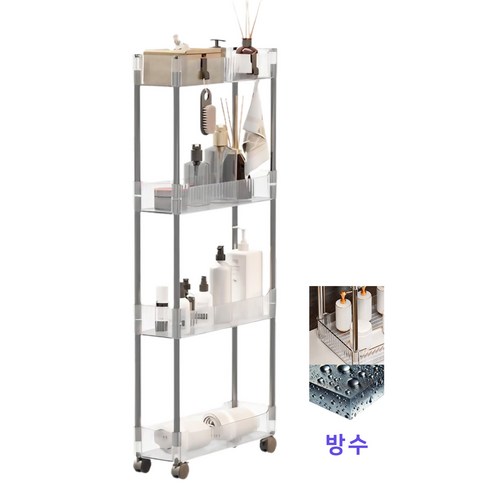 JJYK 방수 슬림 틈새 이동식 선반 수납장, 투명, 1개