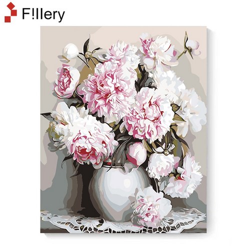 FiIIery DIY 명화그리기 해바라기그림 풍경화 꽃 유화 세트 40 x 50cm, 112-모란꽃, 1개